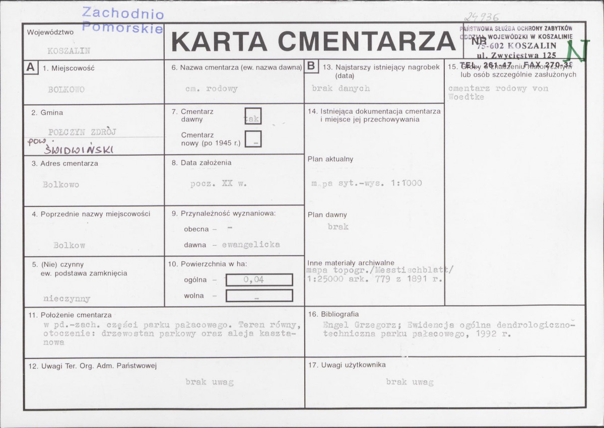KC - Karta cmentarza, skan nr 1