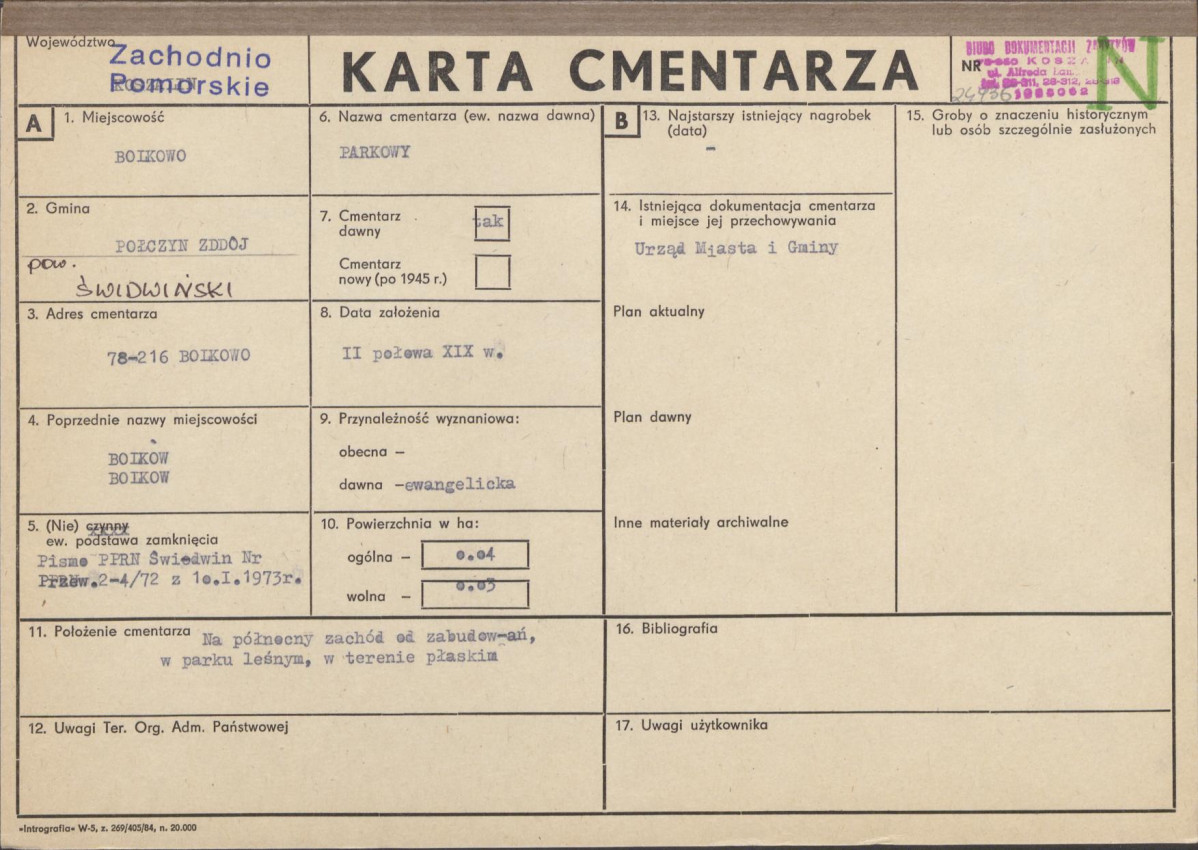 KC - Karta cmentarza, skan nr 1