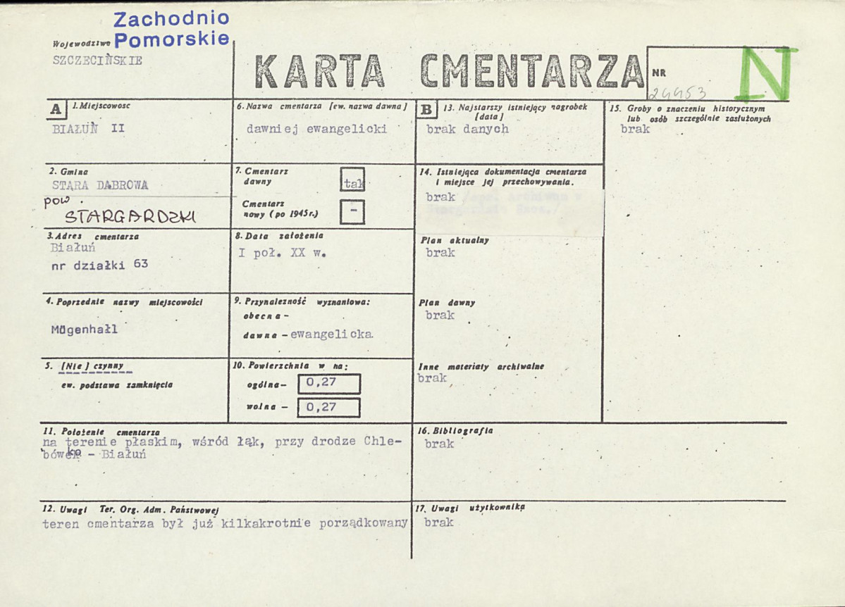 KC - Karta cmentarza, skan nr 1