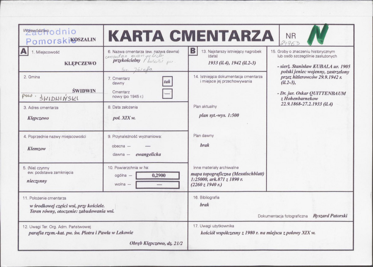 KC - Karta cmentarza, skan nr 1