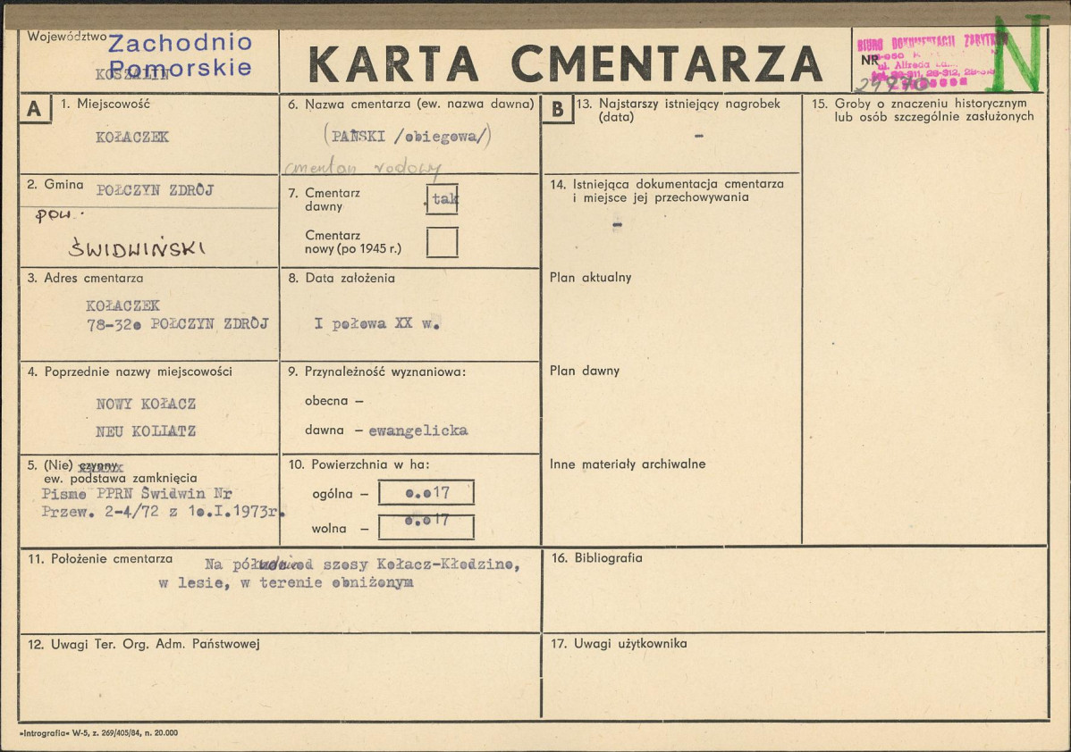 KC - Karta cmentarza, skan nr 1