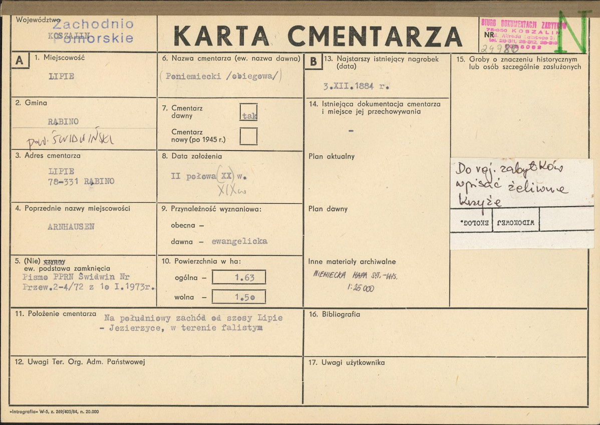 KC - Karta cmentarza, skan nr 1