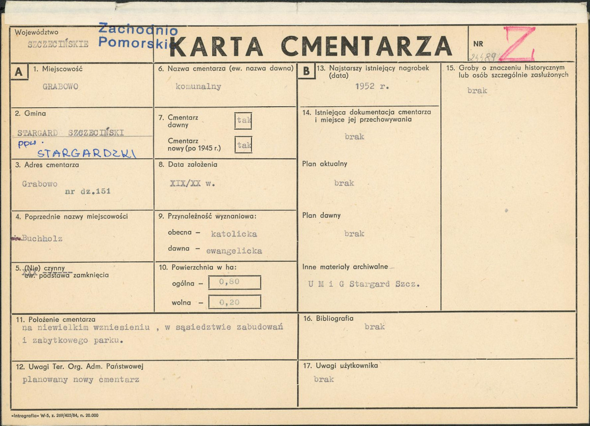 KC - Karta cmentarza, skan nr 1