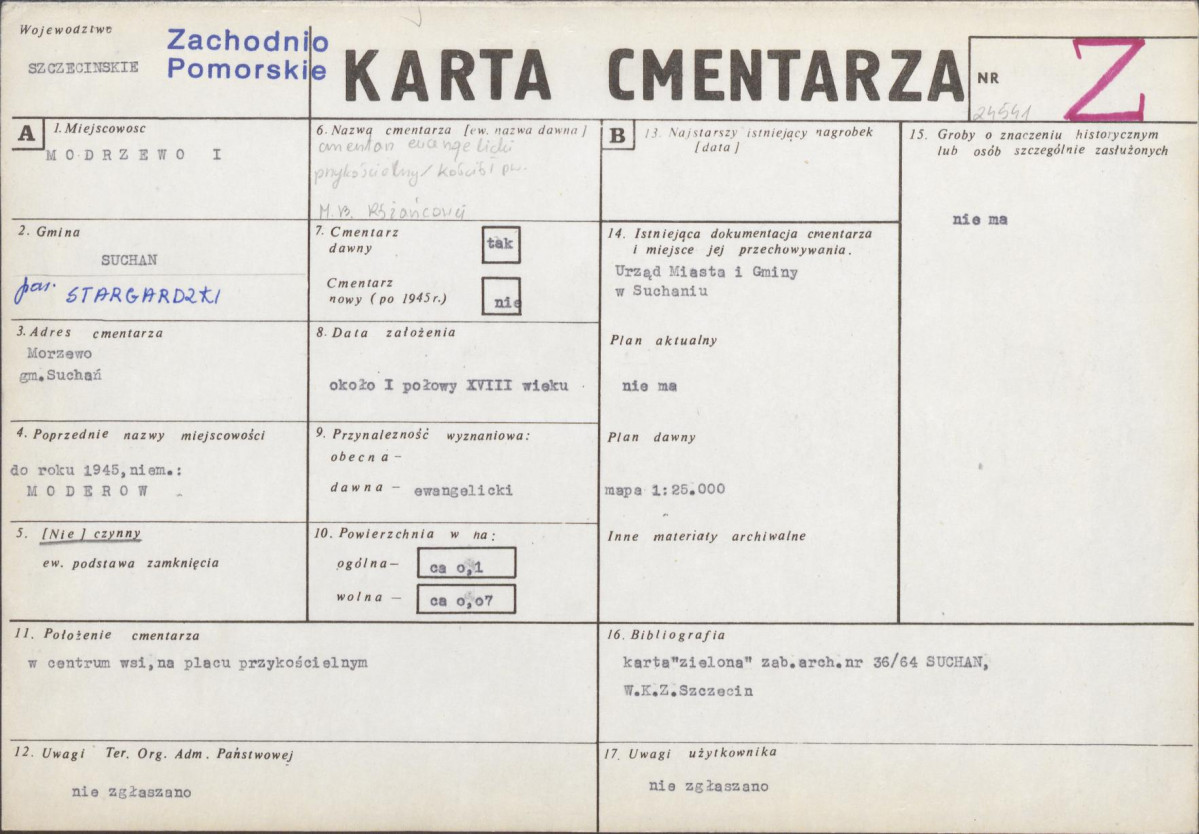 KC - Karta cmentarza, skan nr 1