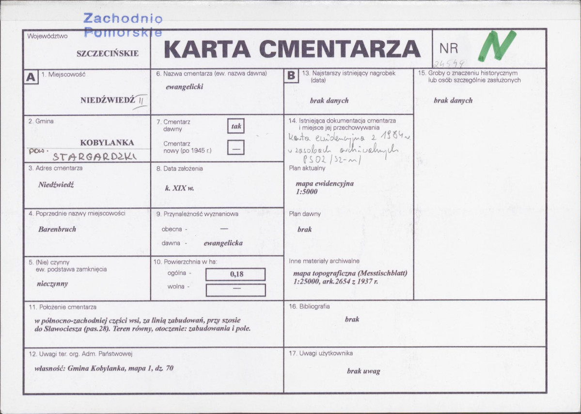 KC - Karta cmentarza, skan nr 1