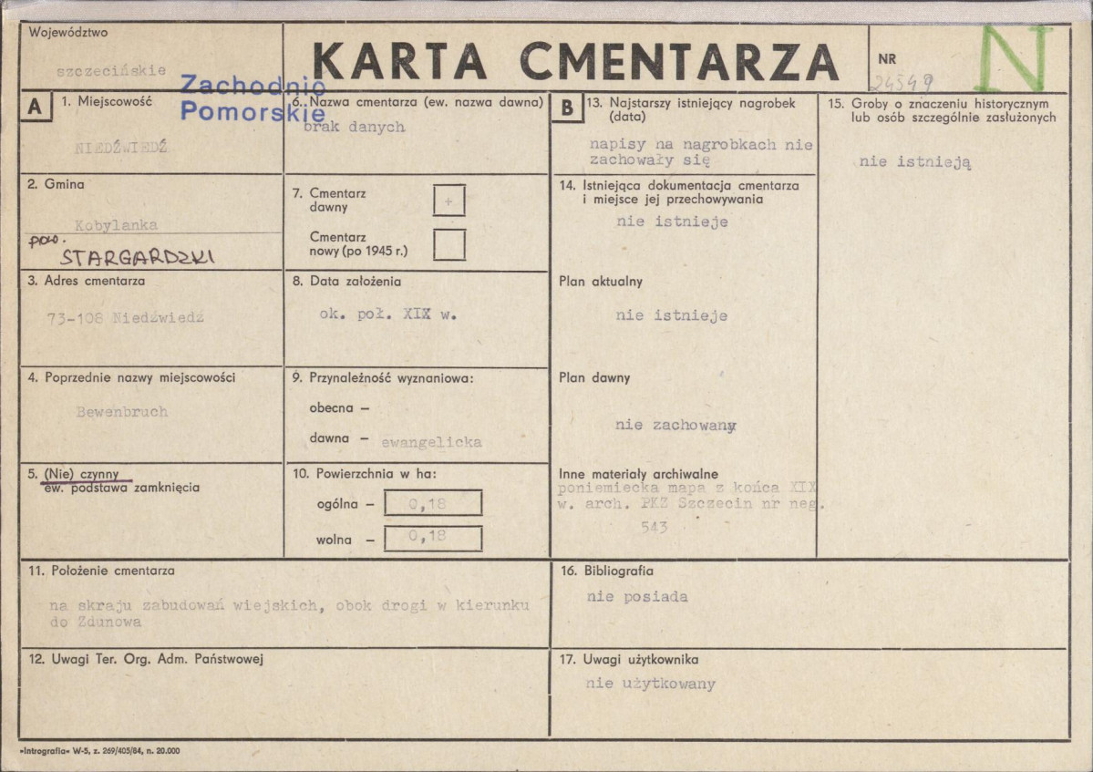 KC - Karta cmentarza, skan nr 1