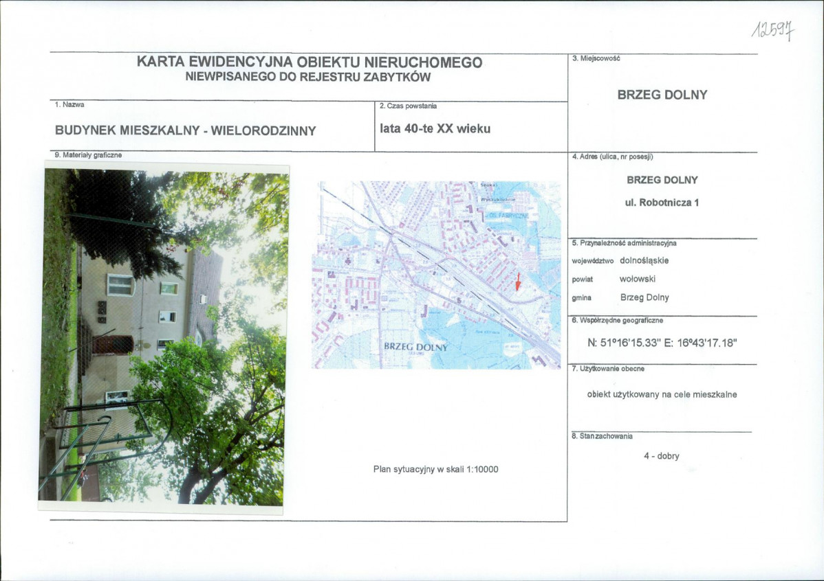 Karta obiektu niewpisanego do rejestru, skan nr 1