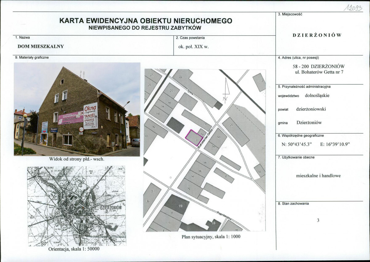 Karta obiektu niewpisanego do rejestru, skan nr 1