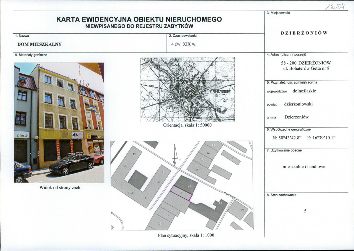 Karta obiektu niewpisanego do rejestru, skan nr 1
