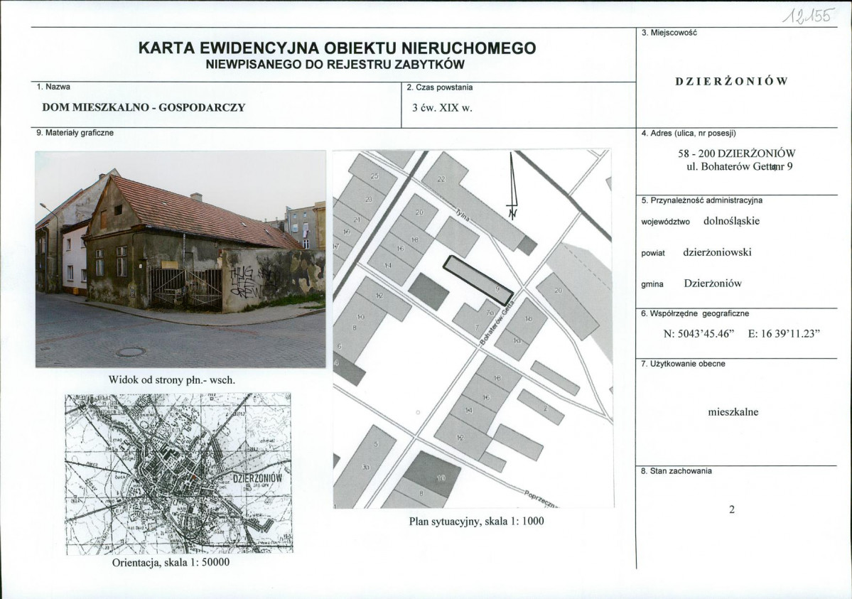 Karta obiektu niewpisanego do rejestru, skan nr 1