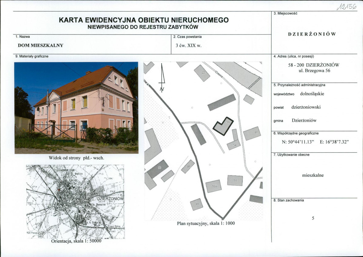 Karta obiektu niewpisanego do rejestru, skan nr 1