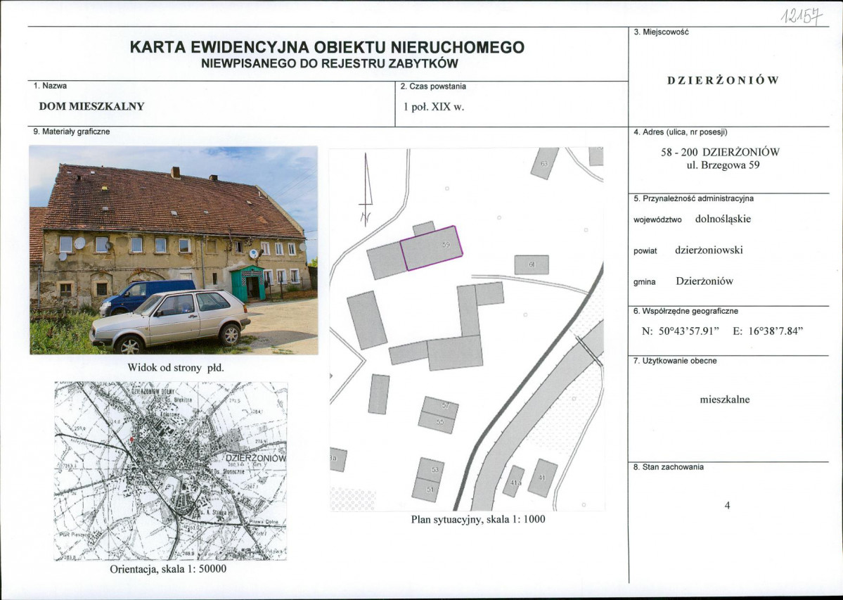 Karta obiektu niewpisanego do rejestru, skan nr 1