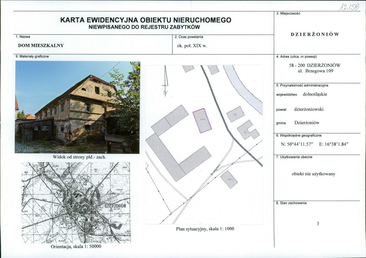 Karta obiektu niewpisanego do rejestru, skan nr 1