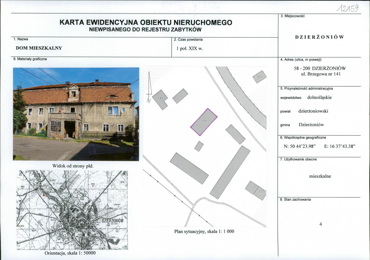 Karta obiektu niewpisanego do rejestru, skan nr 1