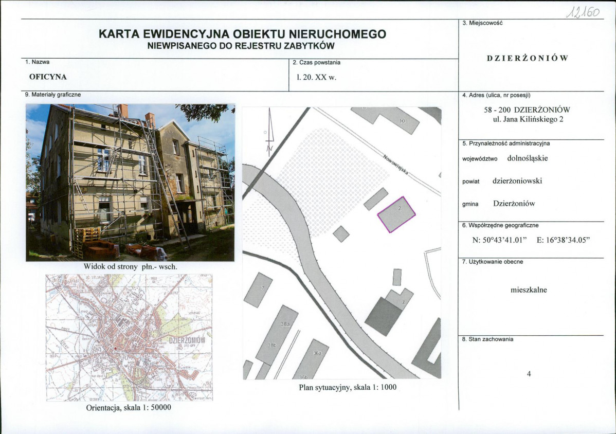 Karta obiektu niewpisanego do rejestru, skan nr 1