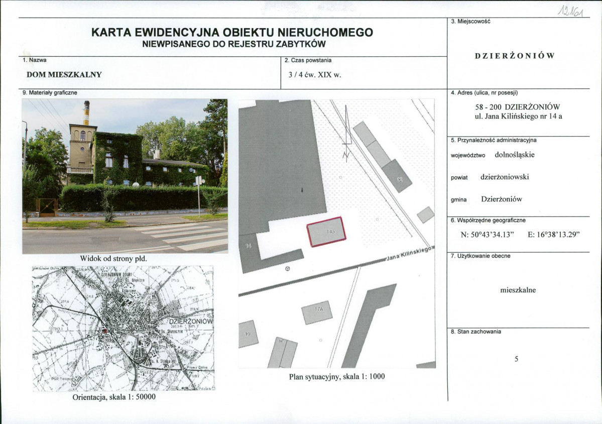Karta obiektu niewpisanego do rejestru, skan nr 1
