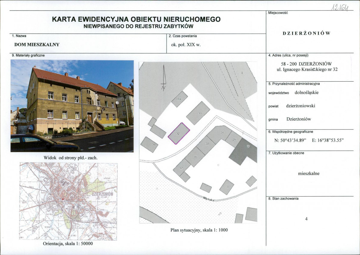 Karta obiektu niewpisanego do rejestru, skan nr 1