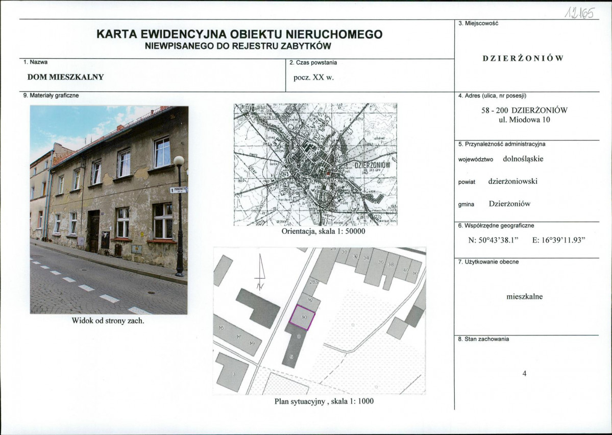 Karta obiektu niewpisanego do rejestru, skan nr 1
