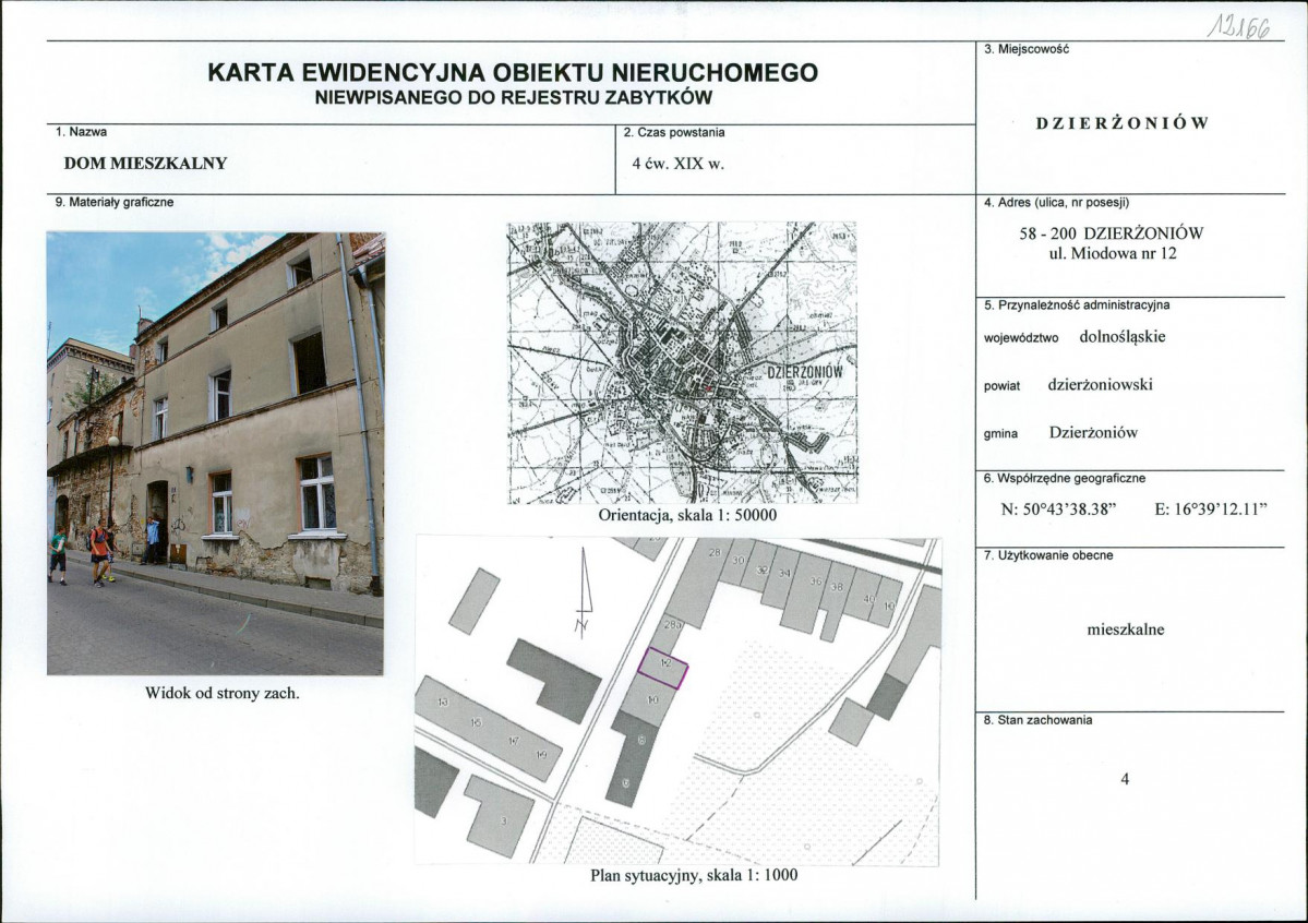 Karta obiektu niewpisanego do rejestru, skan nr 1