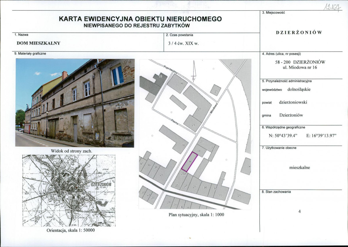 Karta obiektu niewpisanego do rejestru, skan nr 1