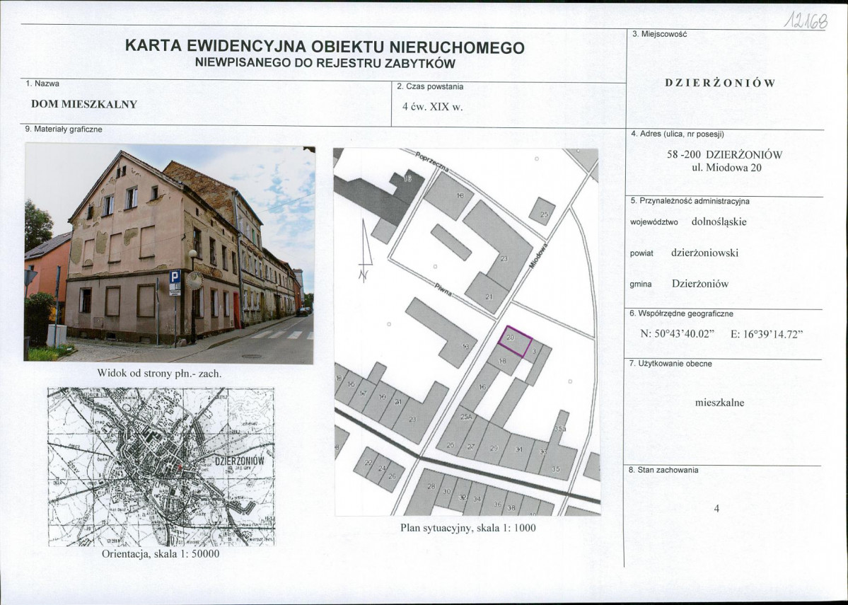 Karta obiektu niewpisanego do rejestru, skan nr 1