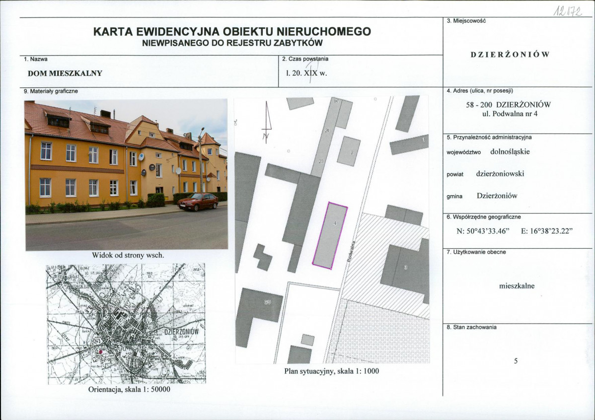 Karta obiektu niewpisanego do rejestru, skan nr 1