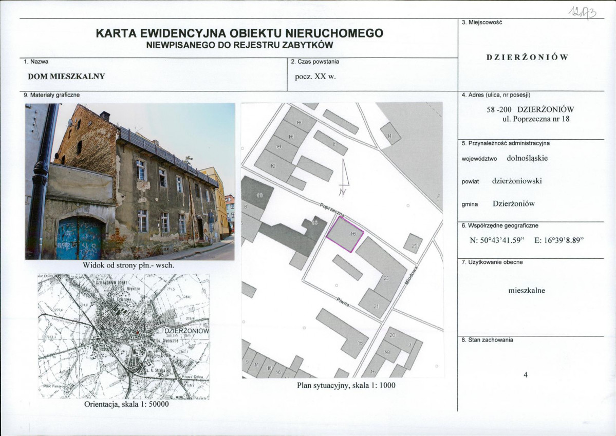 Karta obiektu niewpisanego do rejestru, skan nr 1