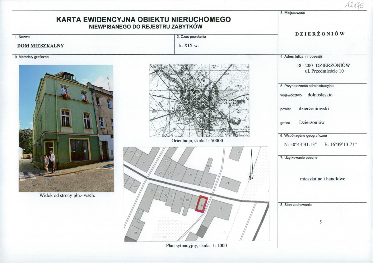 Karta obiektu niewpisanego do rejestru, skan nr 1