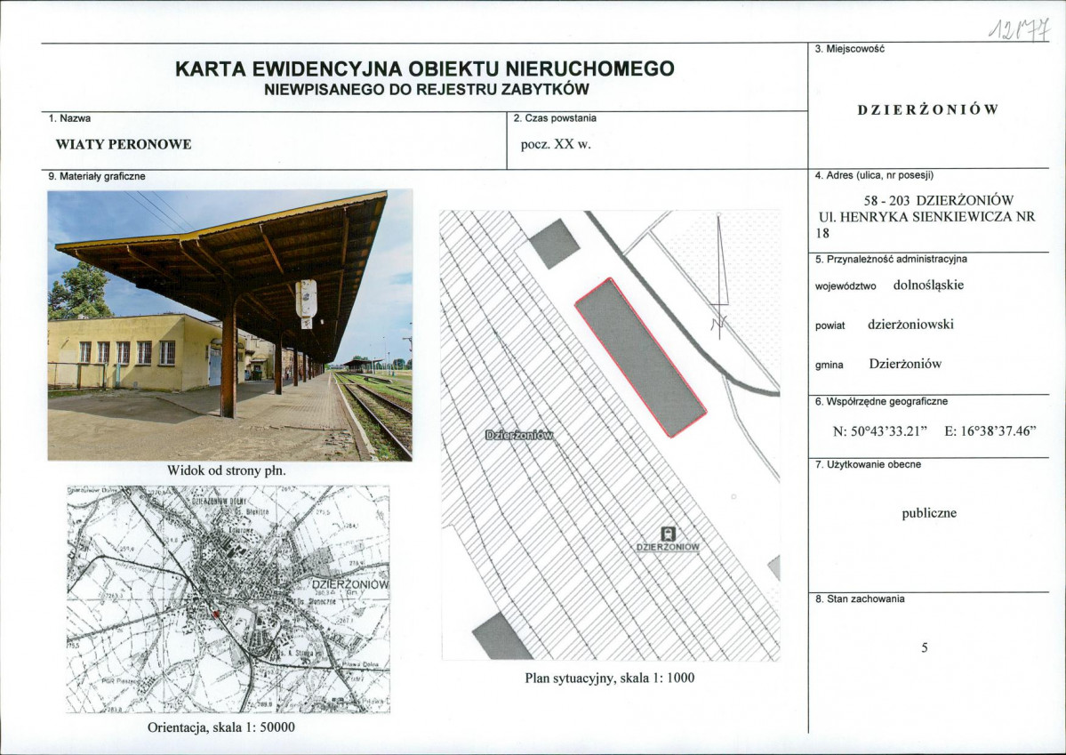 Karta obiektu niewpisanego do rejestru, skan nr 1