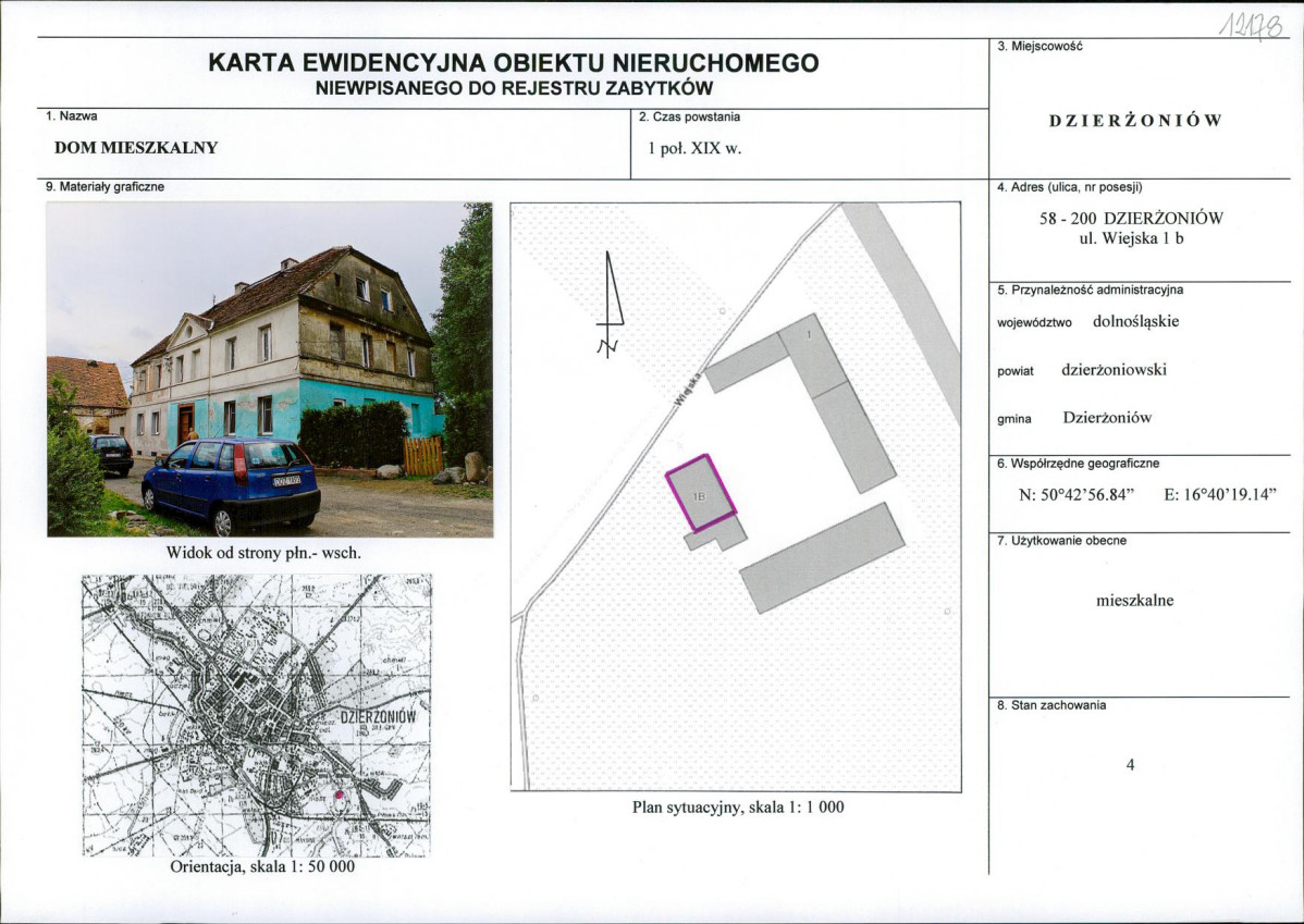 Karta obiektu niewpisanego do rejestru, skan nr 1
