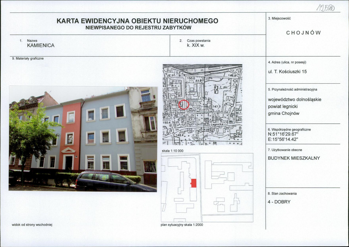 Karta obiektu niewpisanego do rejestru, skan nr 1
