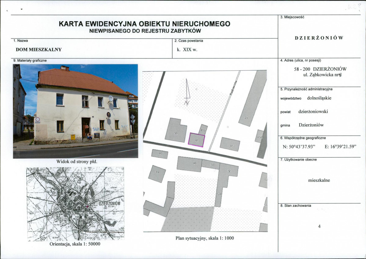 Karta obiektu niewpisanego do rejestru, skan nr 1