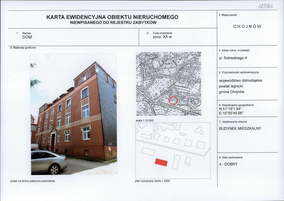 Karta obiektu niewpisanego do rejestru, skan nr 1