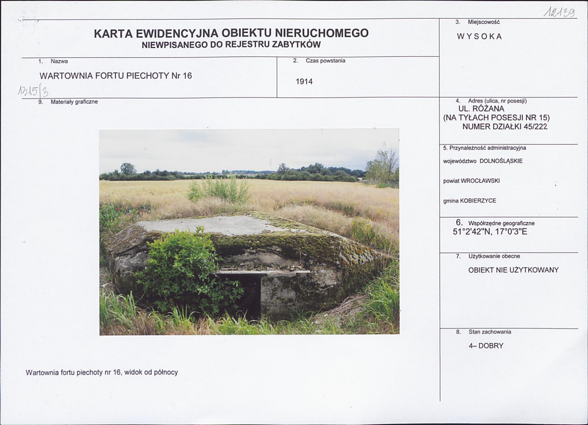 Karta obiektu niewpisanego do rejestru, skan nr 1