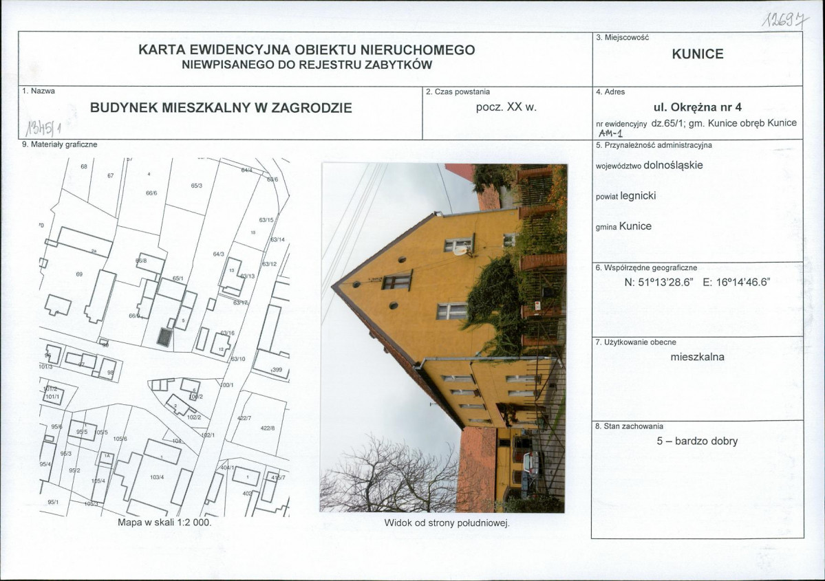 Karta obiektu niewpisanego do rejestru, skan nr 1