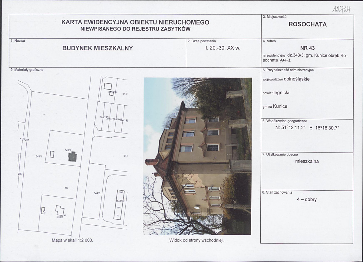 Karta obiektu niewpisanego do rejestru, skan nr 1