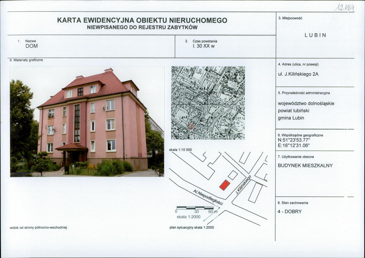 Karta obiektu niewpisanego do rejestru, skan nr 1