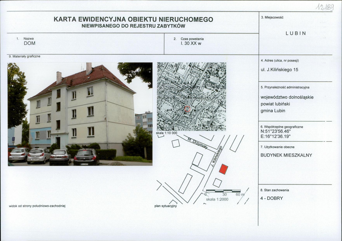 Karta obiektu niewpisanego do rejestru, skan nr 1