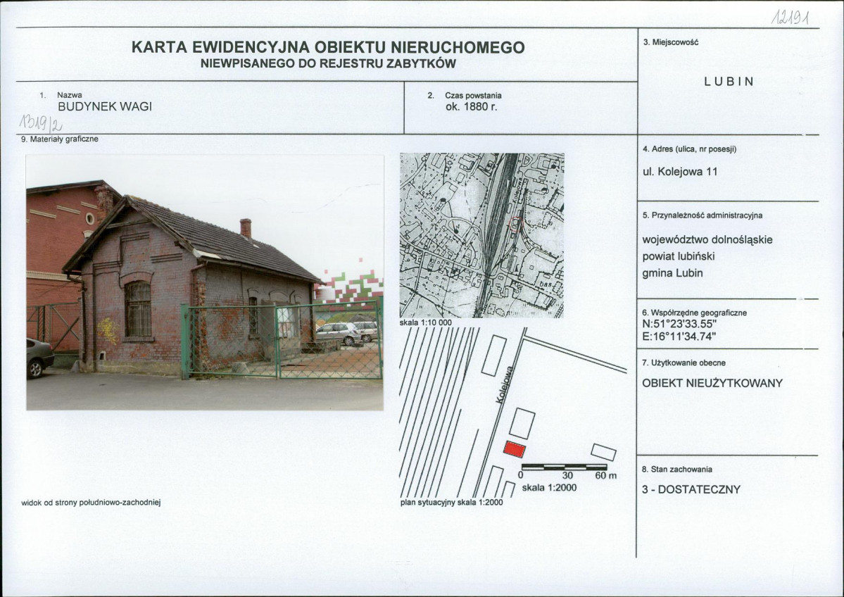 Karta obiektu niewpisanego do rejestru, skan nr 1