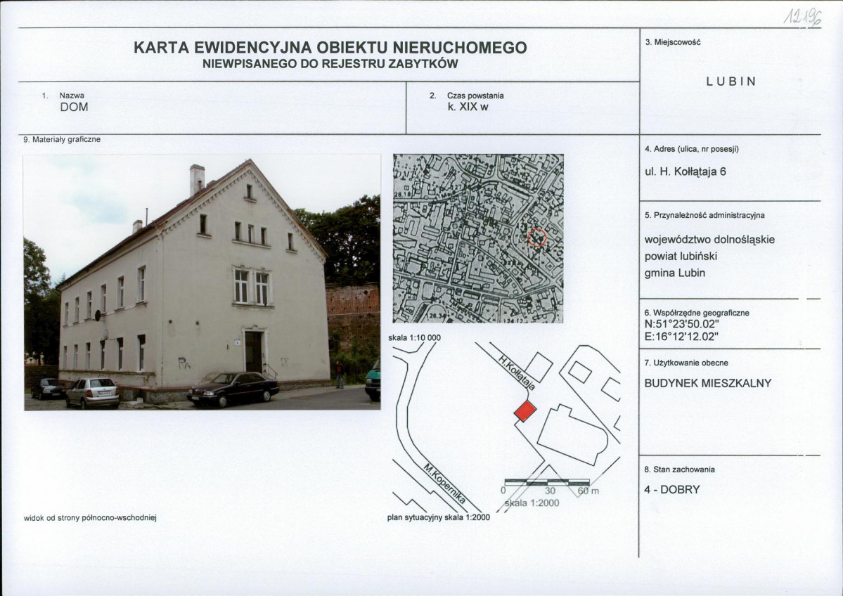 Karta obiektu niewpisanego do rejestru, skan nr 1