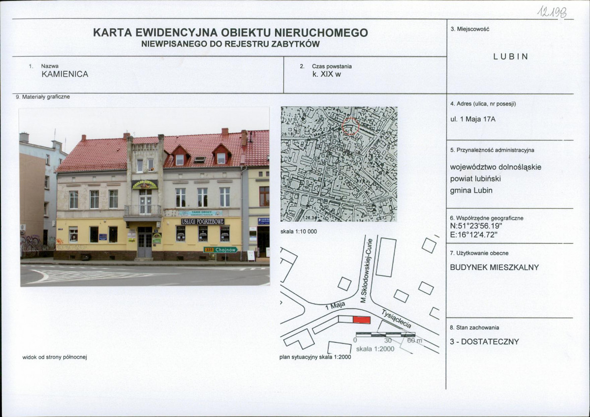 Karta obiektu niewpisanego do rejestru, skan nr 1