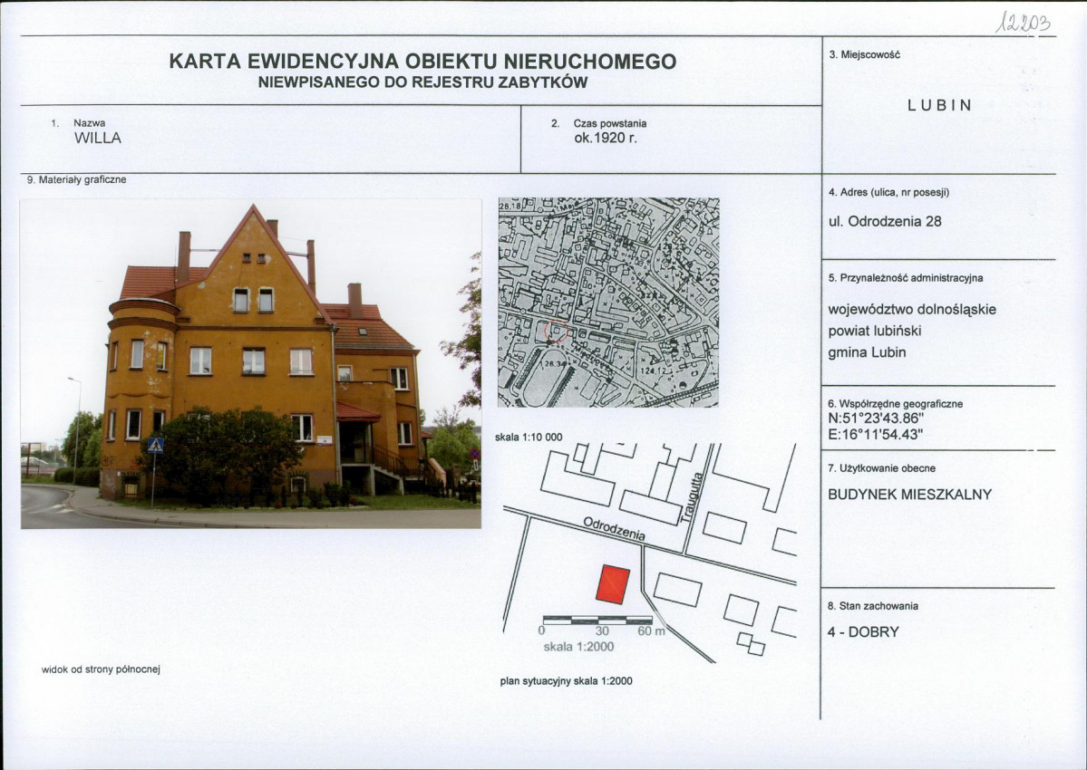 Karta obiektu niewpisanego do rejestru, skan nr 1