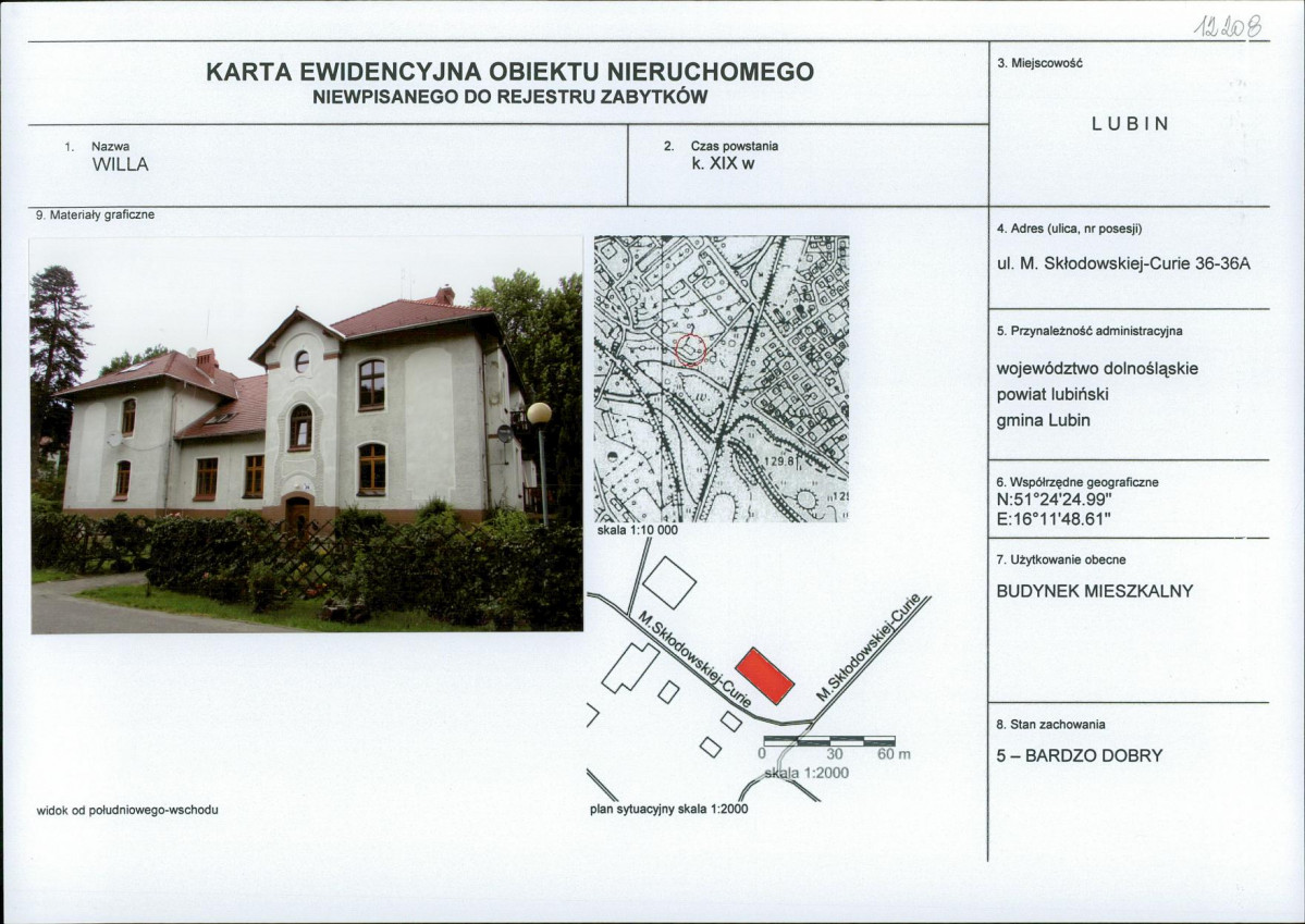 Karta obiektu niewpisanego do rejestru, skan nr 1