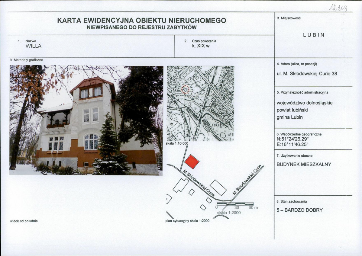 Karta obiektu niewpisanego do rejestru, skan nr 1