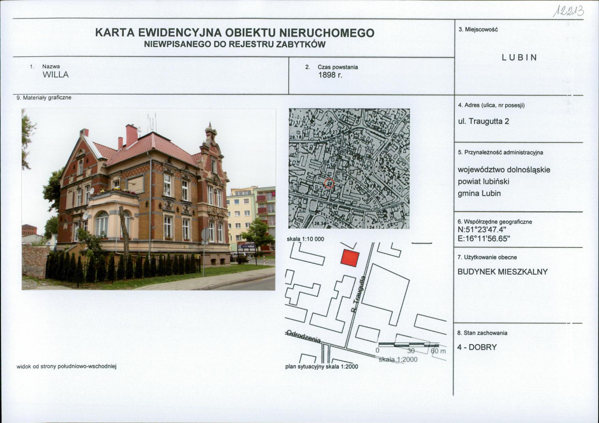 Karta obiektu niewpisanego do rejestru, skan nr 1