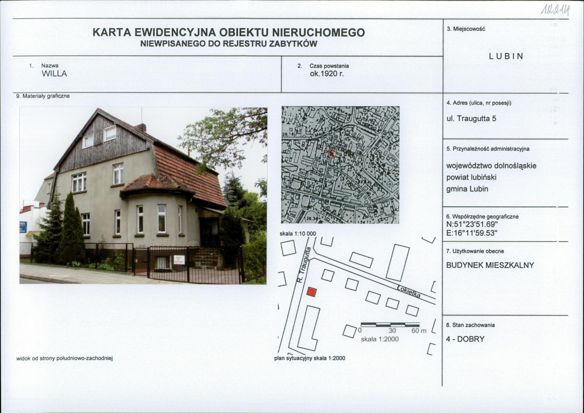 Karta obiektu niewpisanego do rejestru, skan nr 1