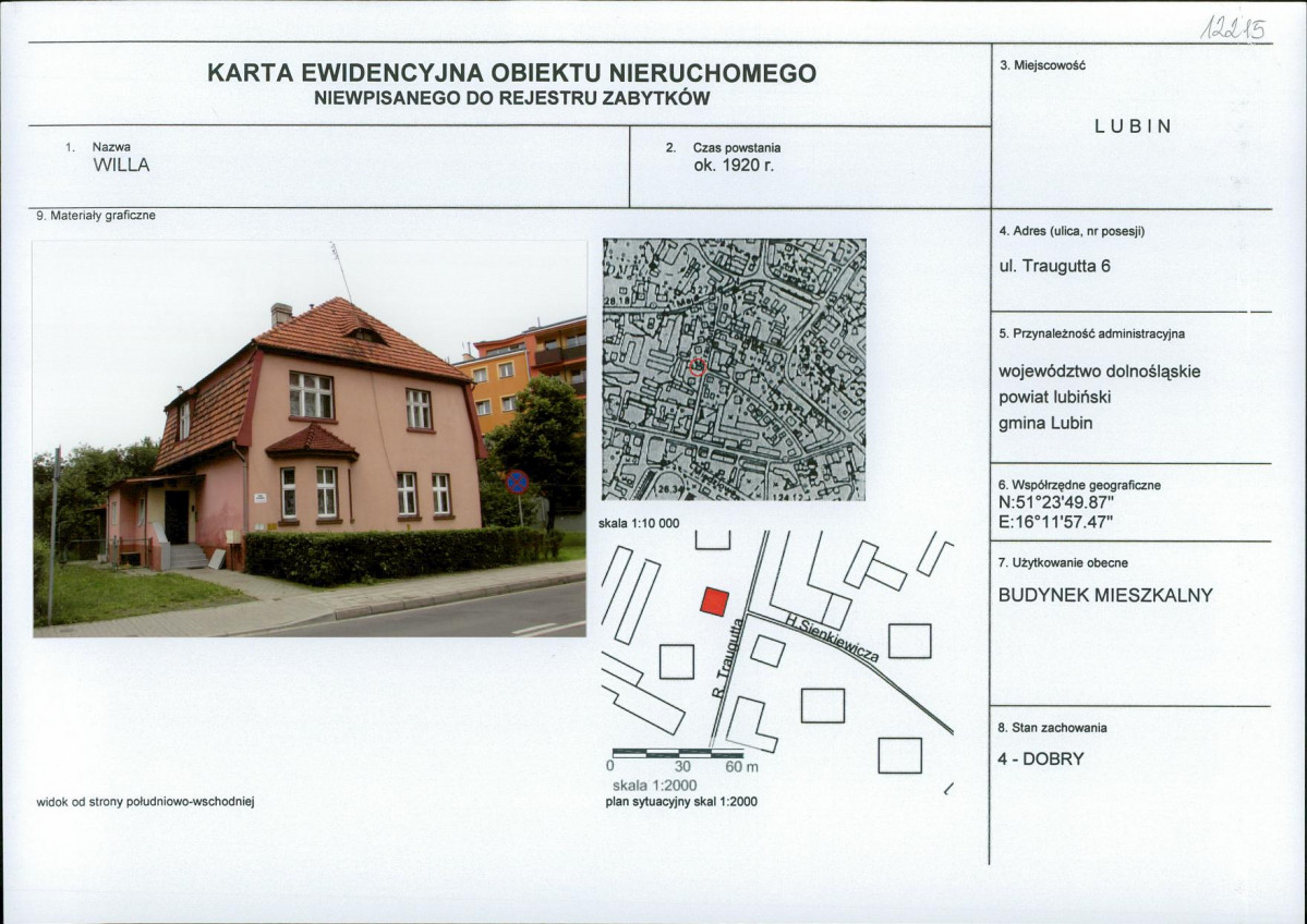 Karta obiektu niewpisanego do rejestru, skan nr 1