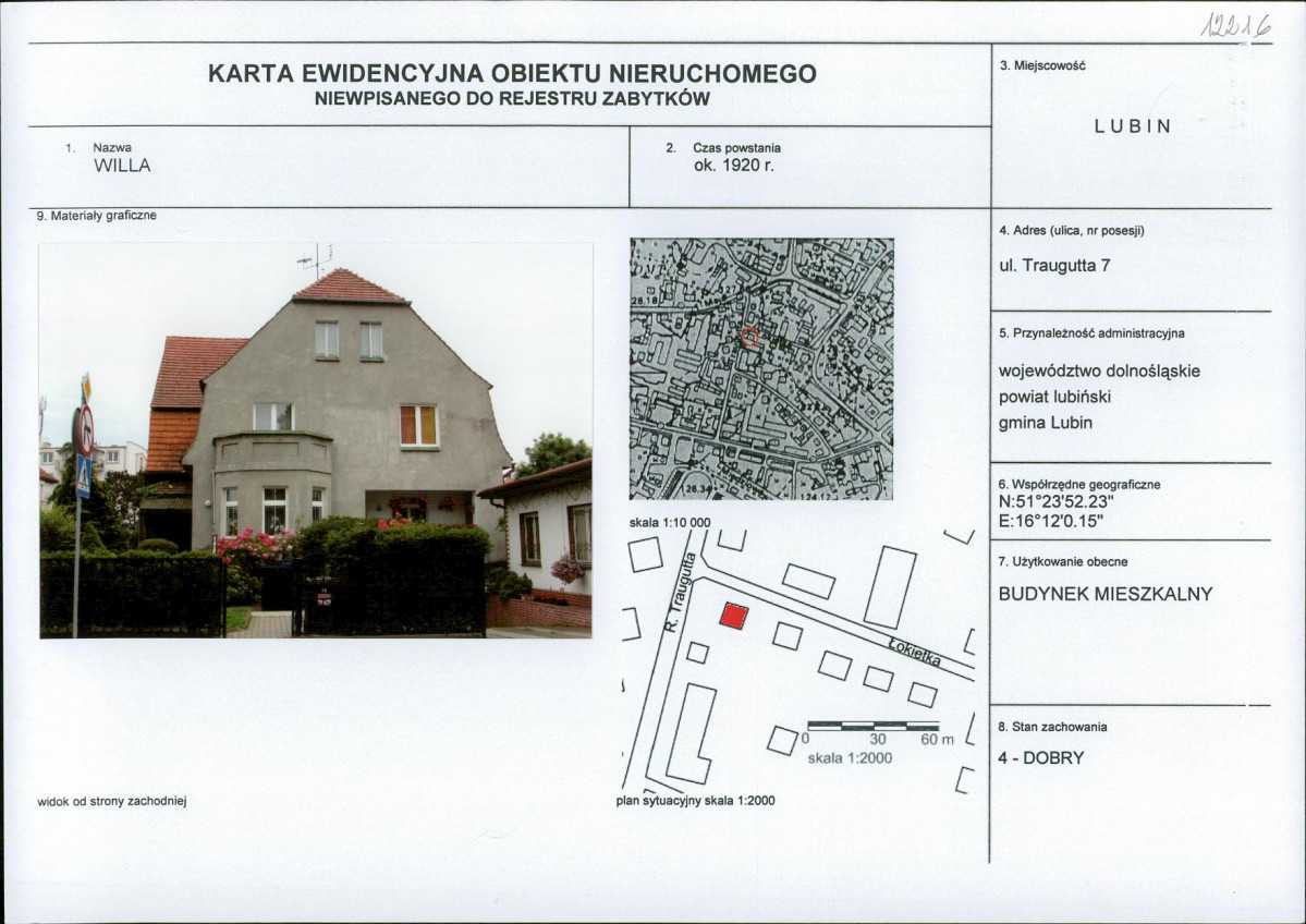 Karta obiektu niewpisanego do rejestru, skan nr 1