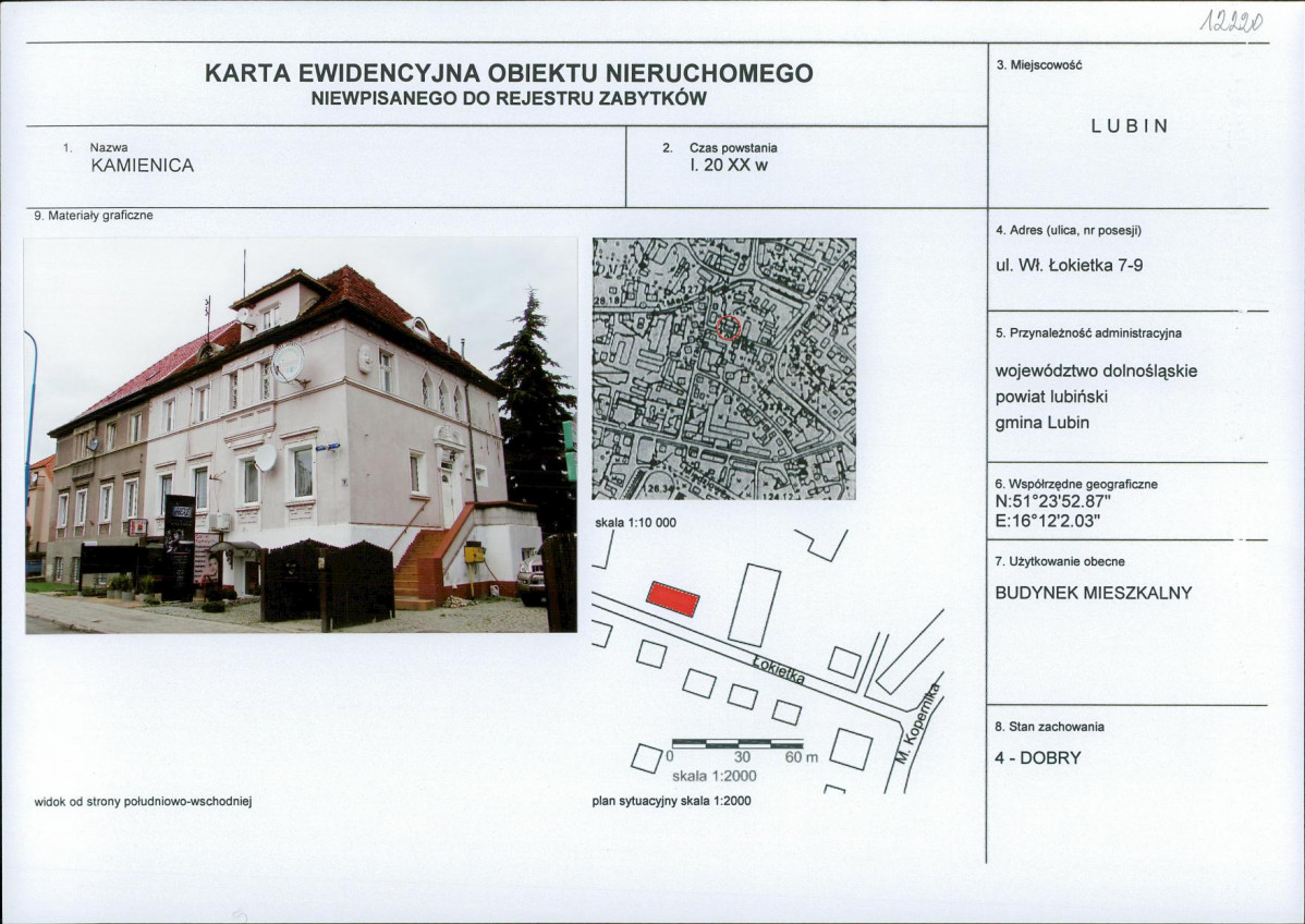 Karta obiektu niewpisanego do rejestru, skan nr 1