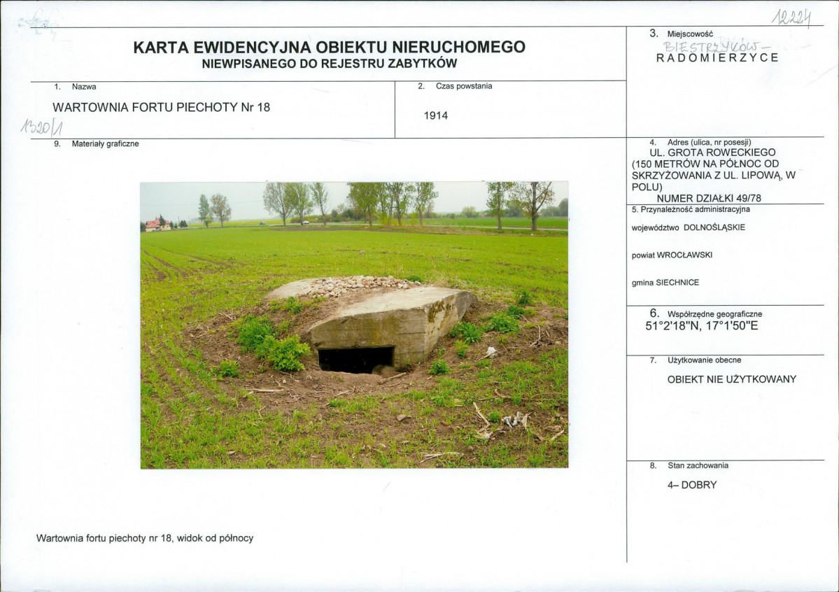 KEZN - Karta obiektu niewpisanego do rejestru, skan nr 1